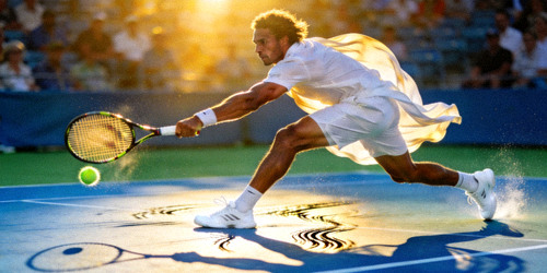 网球大满贯比赛，运动员奋力击球